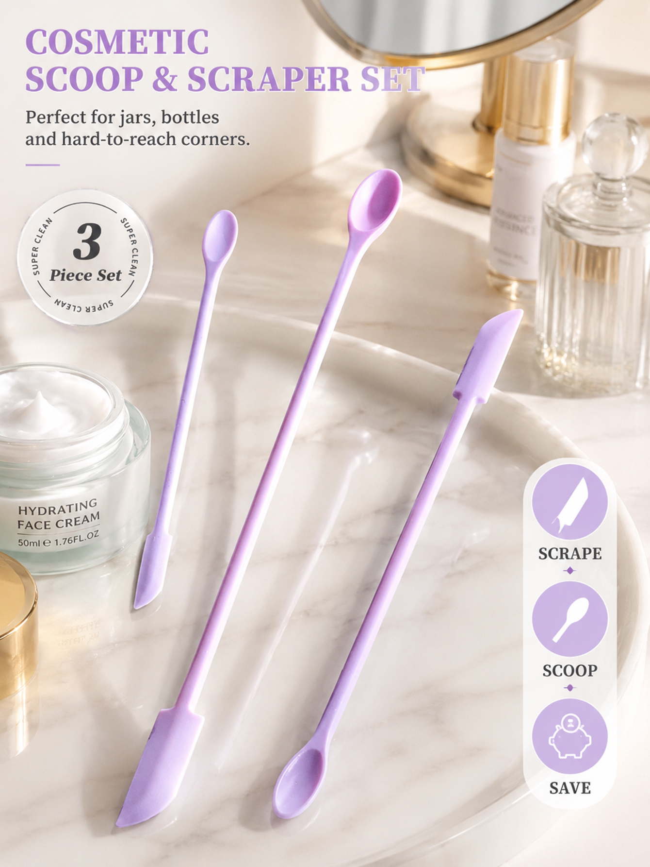 3Pcs Makeup Spatula Set Double - Zero Waste Kit Travel 评论和价格