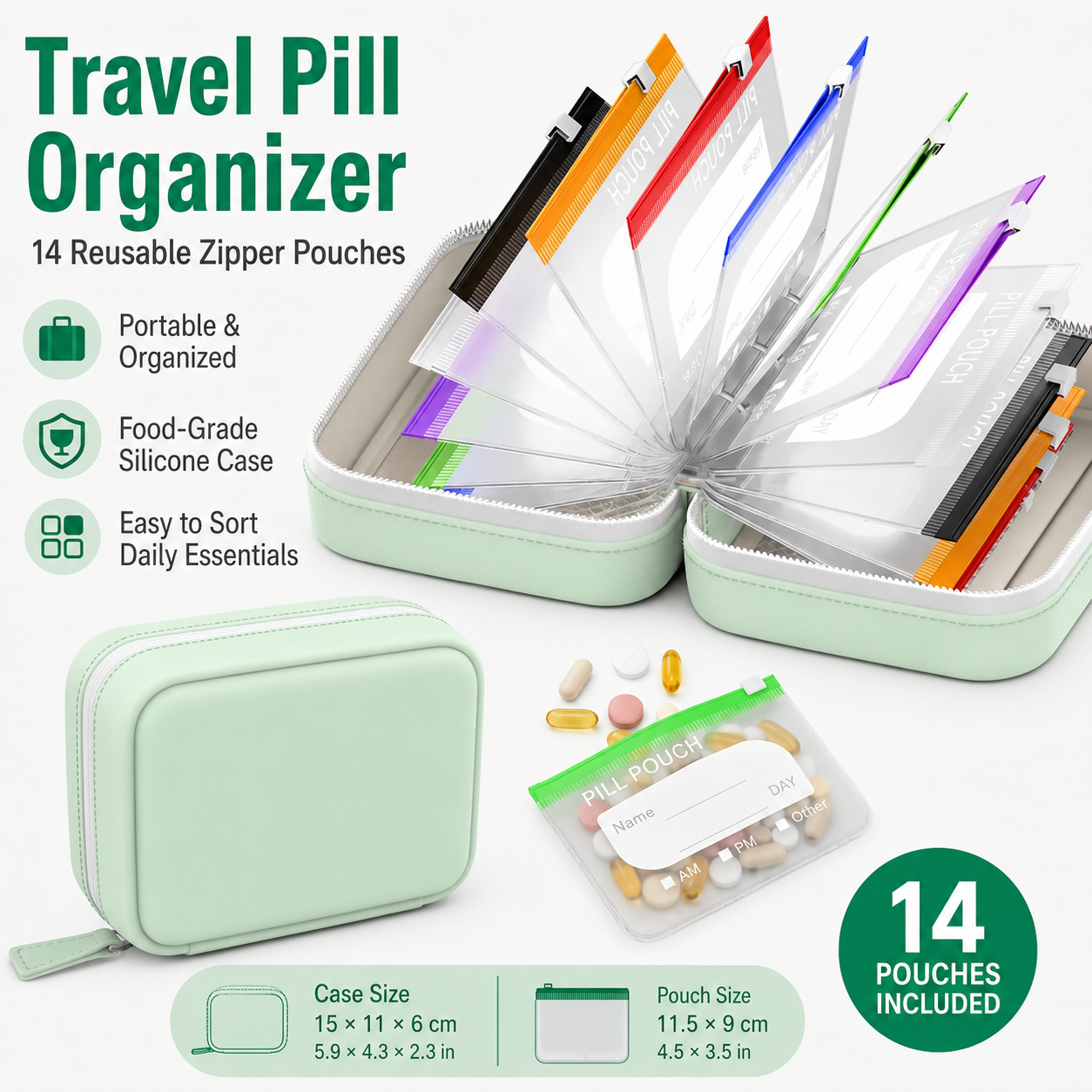 Travel Pill Organizer with 14  - Reusable Produce Bag 评论和价格