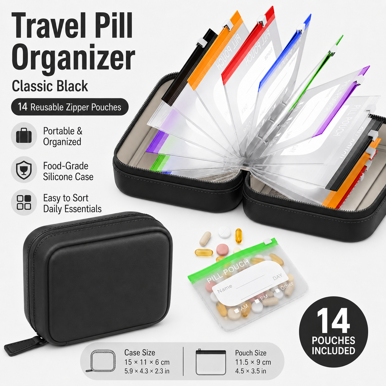 Travel Pill Organizer with 14  - Reusable Produce Bag 评论和价格
