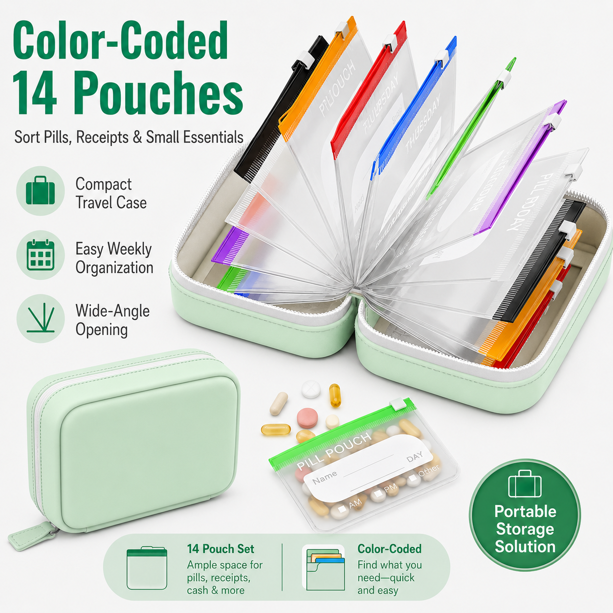 Travel Pill Organizer with 14  - Reusable Produce Bag 评论和价格