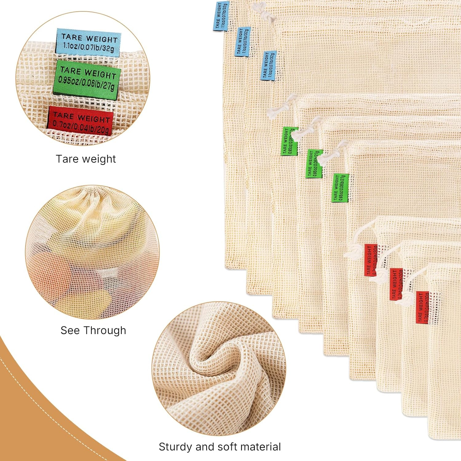 WEEDI 3/5/10Pack Eco Friendly  - Reusable Produce Bag 评论和价格